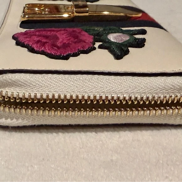 Gucci Sylvie Floral Embroidered Zip Around Wallet Ivory Leather Web Stripe - Picture 11 of 13